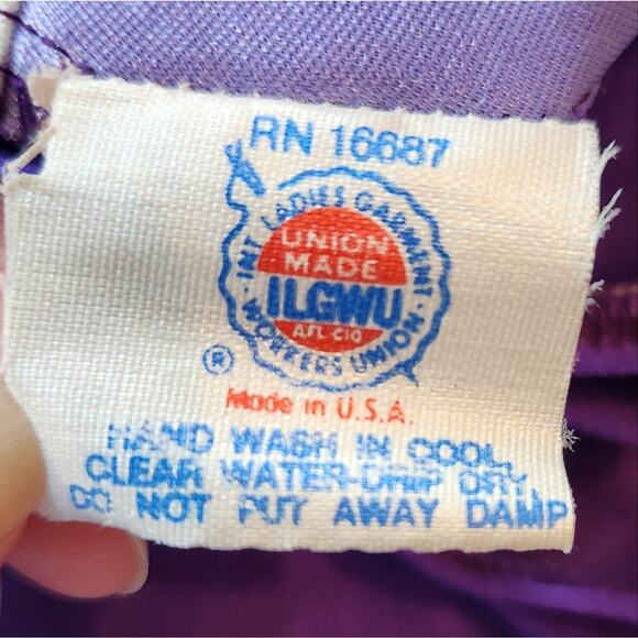 Vintage 1980s swimsuit one-piece purple and aqua modest cut size 10 - Picture 7 of 10